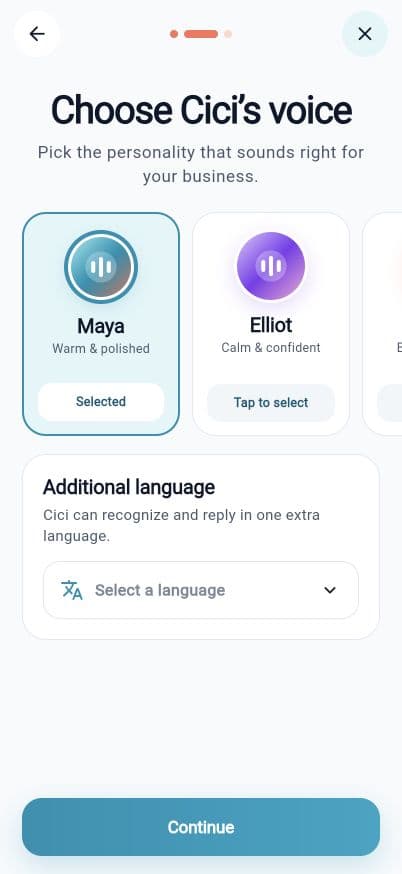 Cici voice selection screen